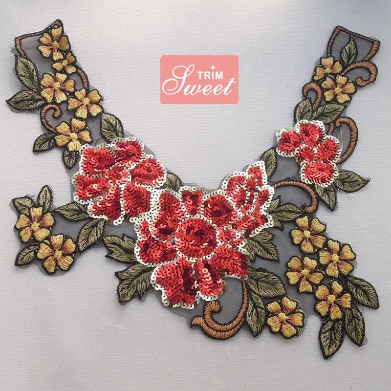 Red lace and rhinestone pendant neck collar