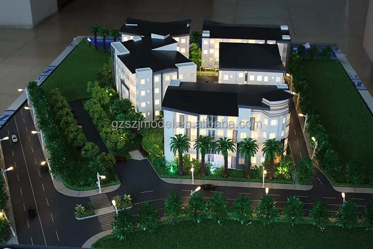 
 3d-архитектура физических моделей с моделями деревьев, автомобилей и мебели  