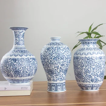 Chinese tradition blue and white ceramic home decor flower vases for wholesale