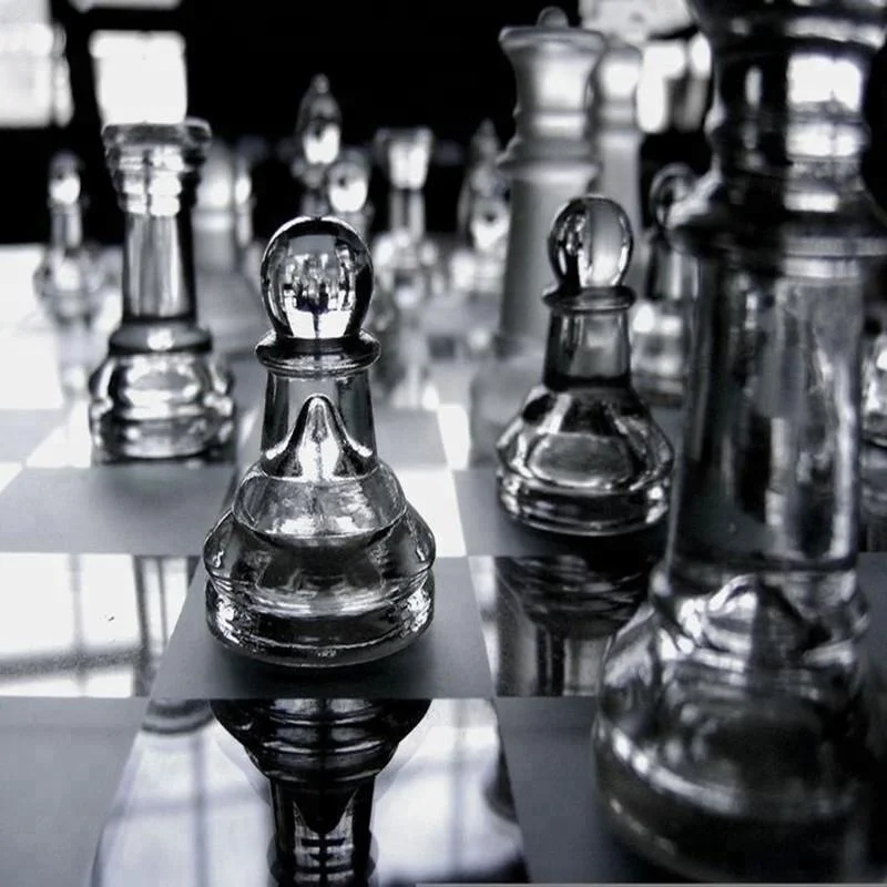 Glass Chess Set and Checker Board Elegant White and Frosted Pieces 7.5"