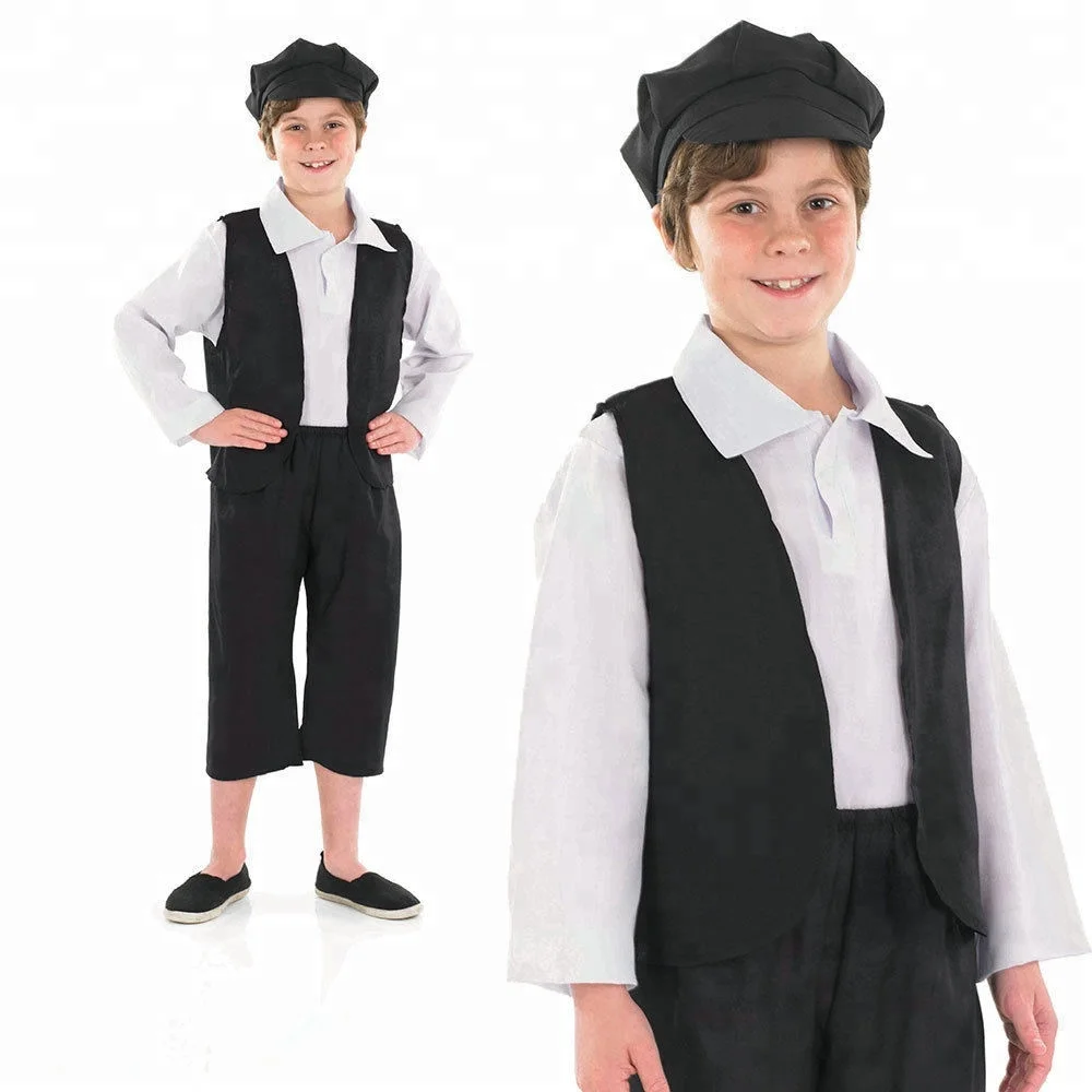 Victorian Poor Boy Costume Child Book Day Fancy Dress Peasant Outfit Age 4-12 