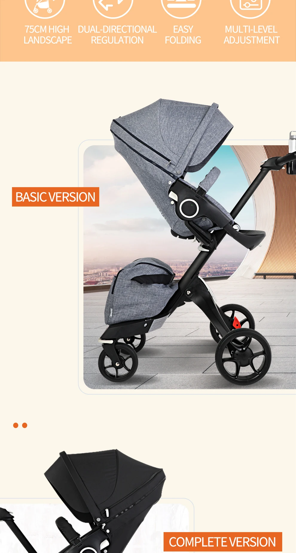 3 in 1 Foldable High Landscape Bidirectional Push Luxury Big EVA wheels Baby Stroller