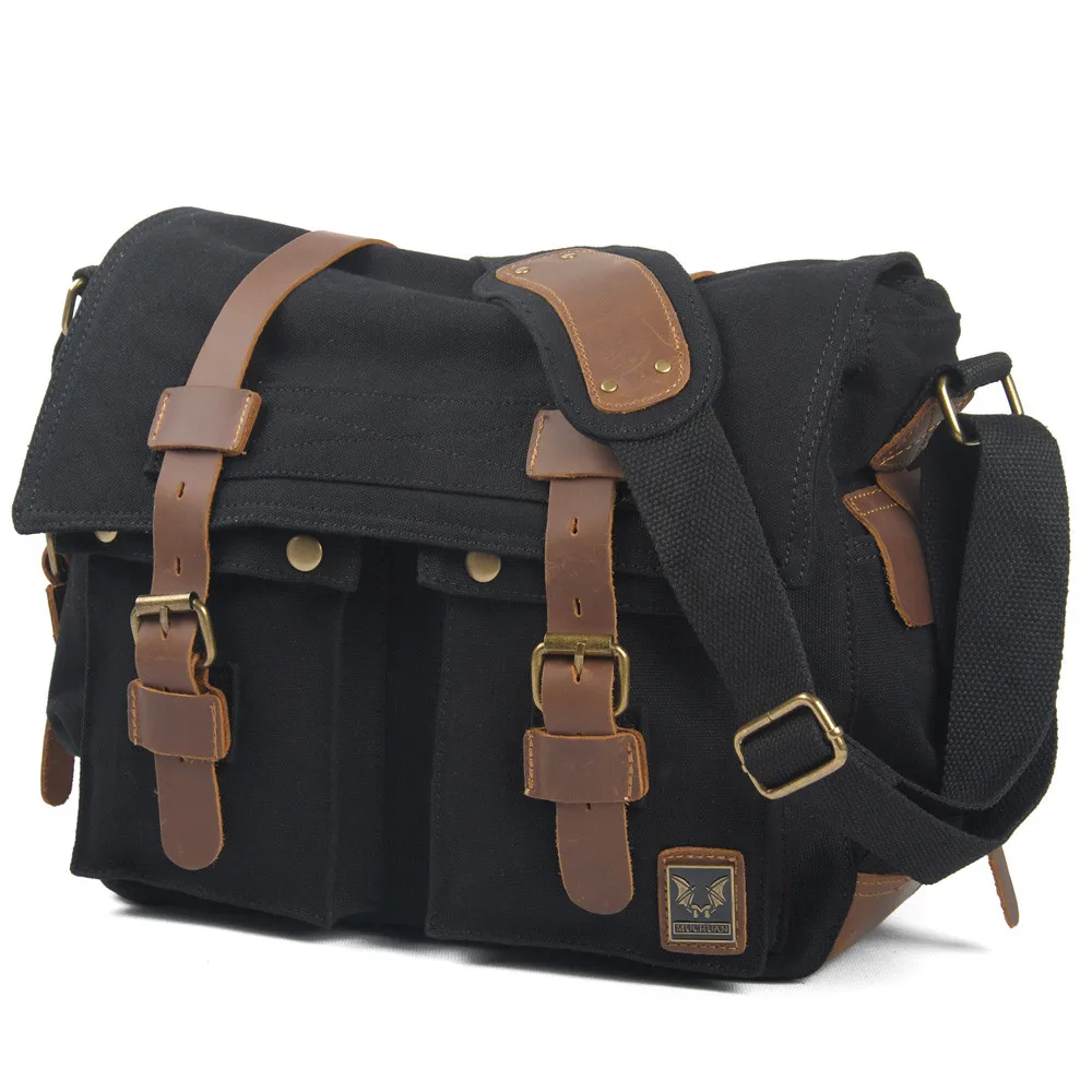 Wholesale price Retro Canvas Messenger Bag With Genuine Leather Unisex Casual Shoulder Bag