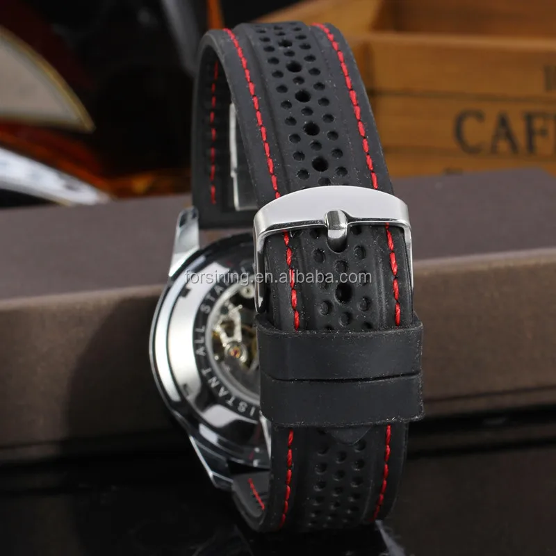 Winner Black Silicone Automatic Skeleton Watch
