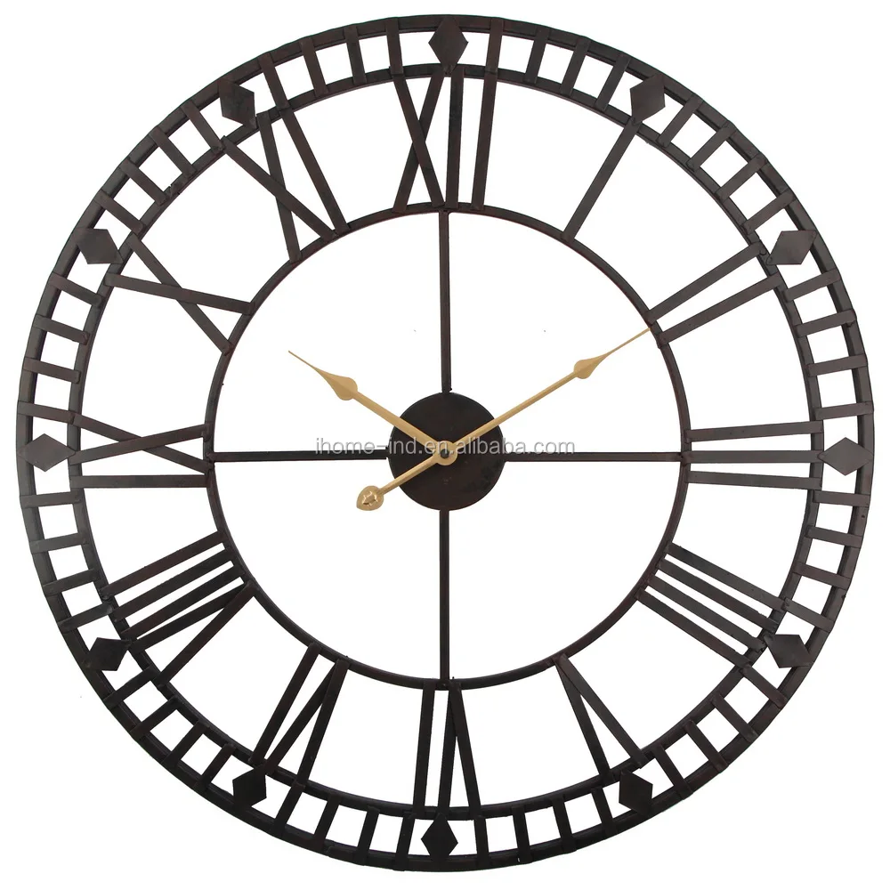 Часы настенные аналоговые Black Metal Clock, 40x40см