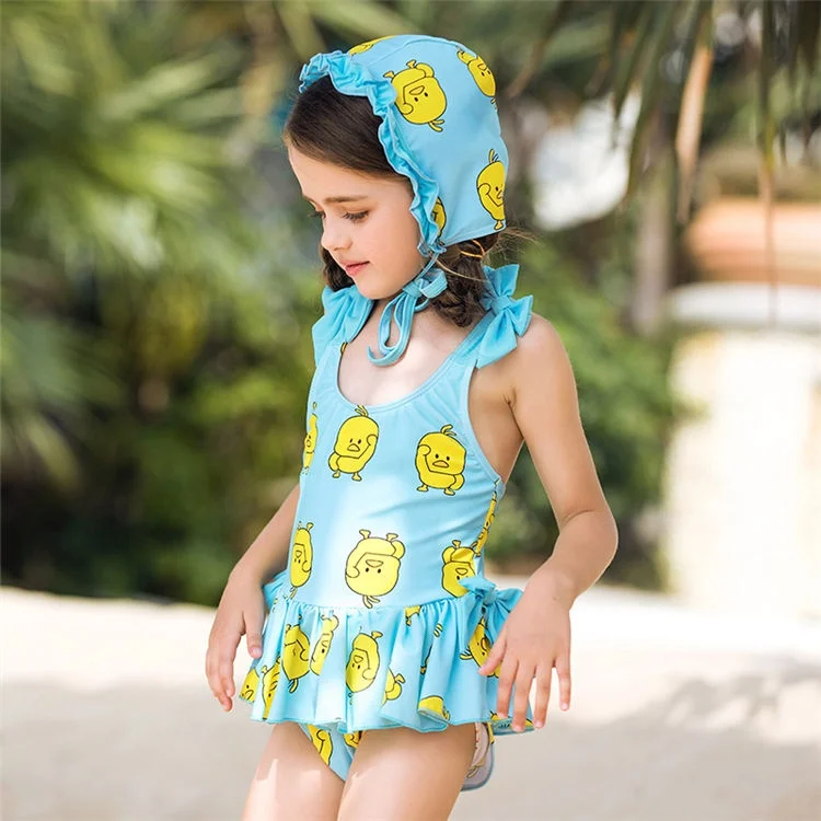 Baby Girls Toddler Kids One Pieces Yellow Duck Print Swimsuits Swimwear Beachwear 