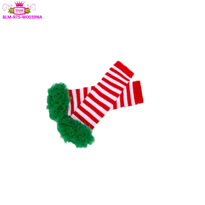 Red Stripe Green Chiffon Trim Ruffled Baby Tutu Leg Warmers Knitted Infant Skull Halloween