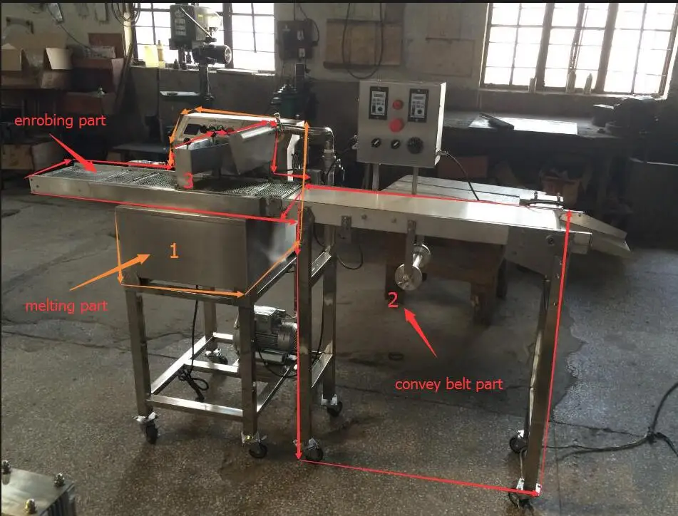 OEM Automatic 8kg Chocolate Enrobing Coating Machine Food Grade Stainless Steel Chocolate Making Production Line