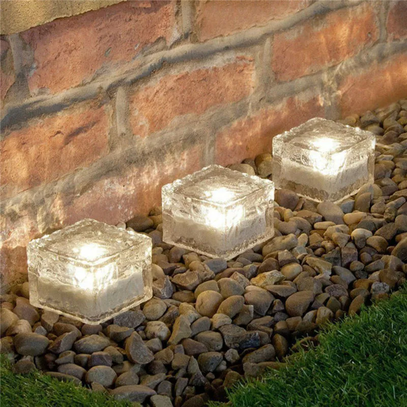 Solar Powered LED Rock Light Waterproof Path Yard Garden Ice Cube Brick Lamp 