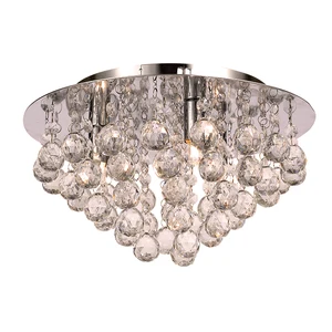 Modern Round Chrome Ceiling Light Flush Fitting Crystal Droplet Chandelier Light NS-120188C-1