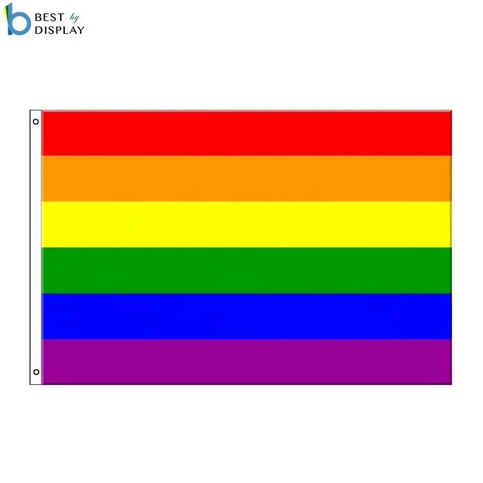 Custom Printed 100D Polyester LGBT Rainbow Flag Gay Pride Flag