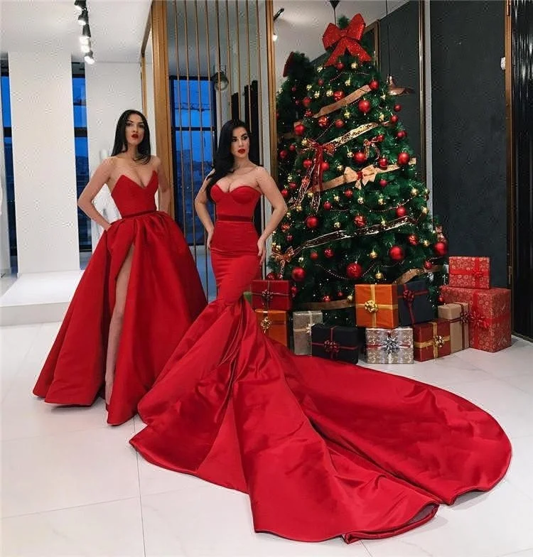 Sale Vintage Modest Fancy Prom Red Evening Dresses