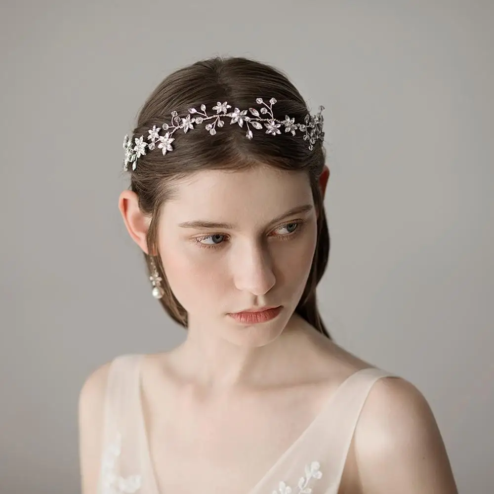 Floral Tiaras w/ Hair Combs Wedding Brides Hair Crowns Clear Crystal Headpiece 