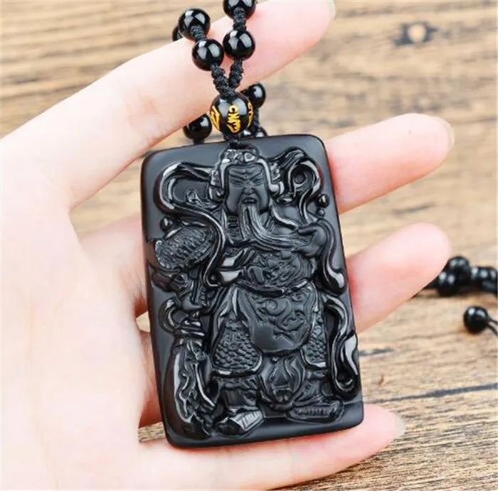 Black Obsidian Hand Carved Guan Yu Figurine,Sculpture of the Guan Yu Carving,Black Obsidian Crystal,Decor,Reiki,Necklace,Pendant