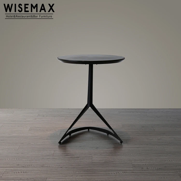 WISEMAX FURNITURE Danish Design Coffee Shop Dining Table Creative Metal Base ABS Plastic Wooden Top Round Folding Coffee Table