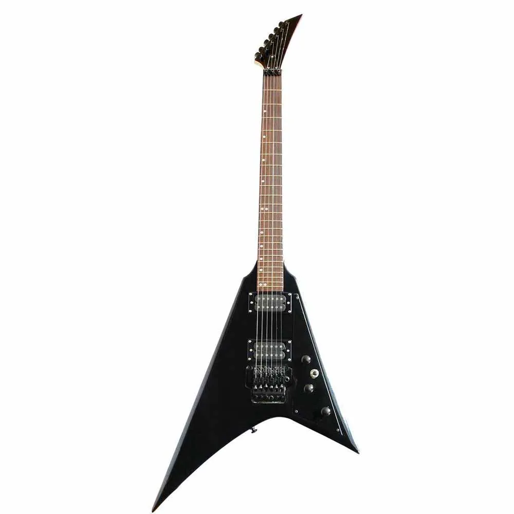 flying v shape electric guitar with dragon inlay on neck