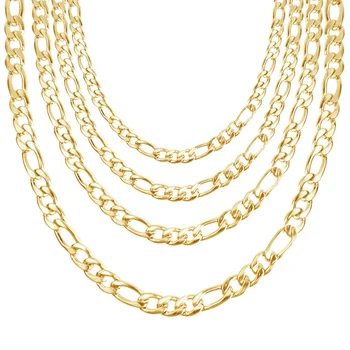14K Gold Plated Figaro Curb Link Chain Stainless Steel Figaro Necklace Chain Men Designs
