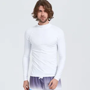 Sbart Surf Clothes White Color Long Sleeve Custom Rashguard Quick Dry Rash Vest Men's Rashie UPF50+ Rash Guard for Men