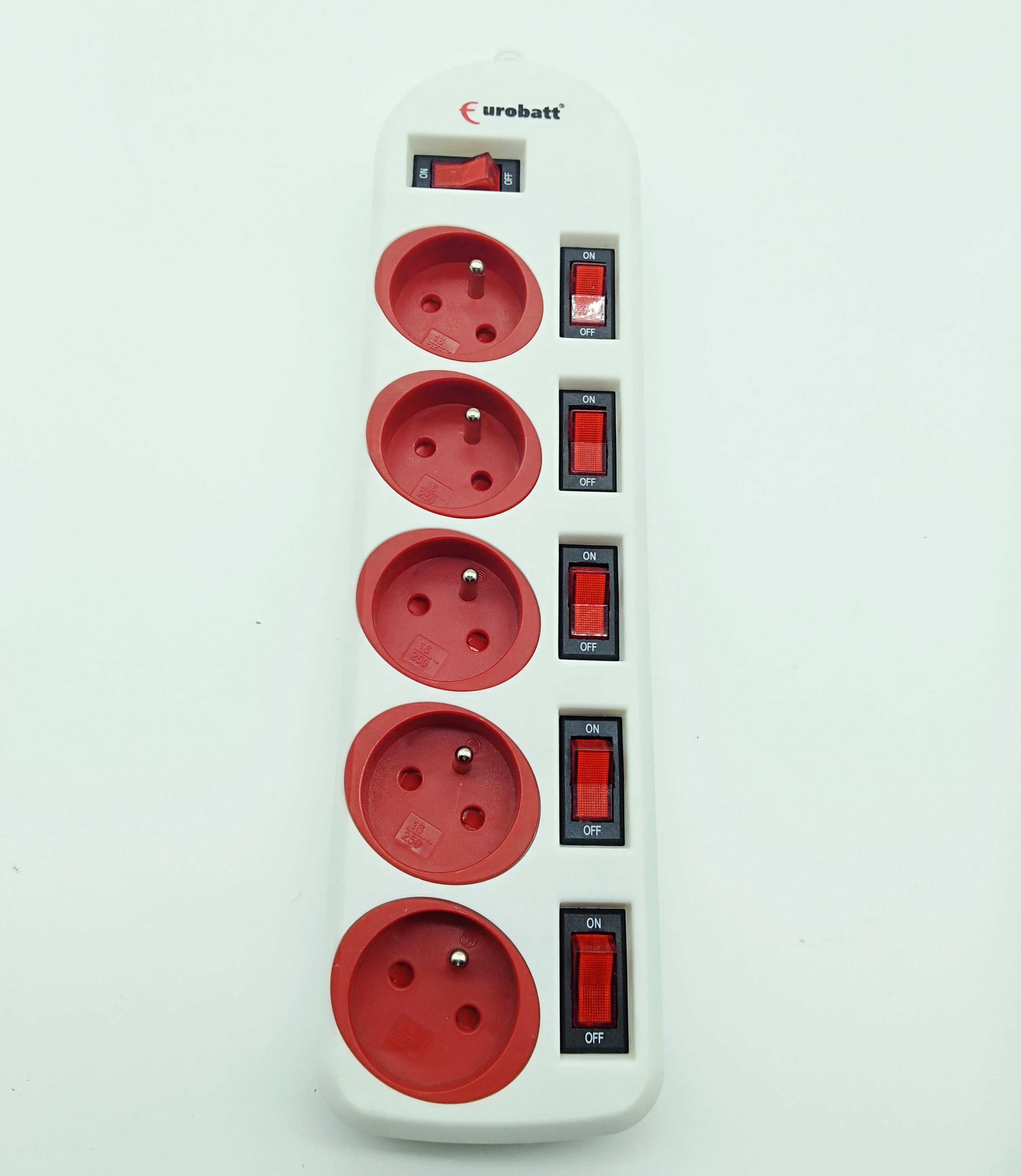 Compact and Colorful Power Extension 5 Socket Ports with Independent Switches, Perfect for Home or Office