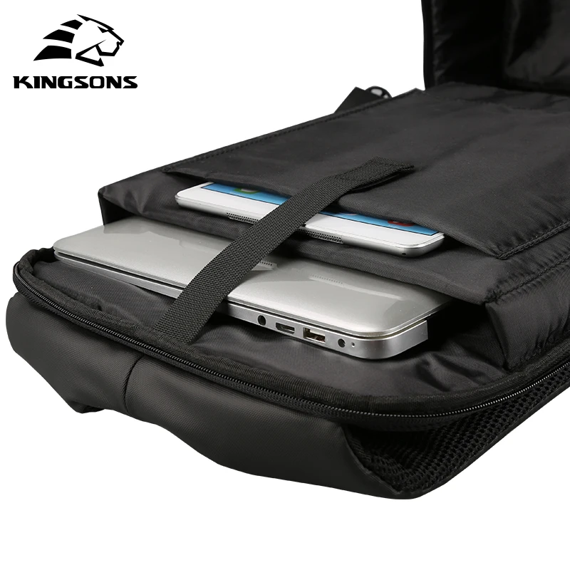 Kingson Brand Gray Black Unisex Softback Laptop Backpack USB Charging Zipper Closure Polyester Lining Anti Theft Waterproof