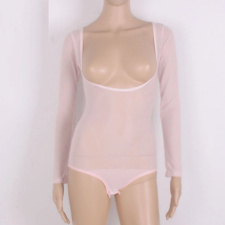 Sexy Transparent Mesh Jumpsuit Long Sleeve with Button Design Belly Dance Training Basic Blouses Top for Women