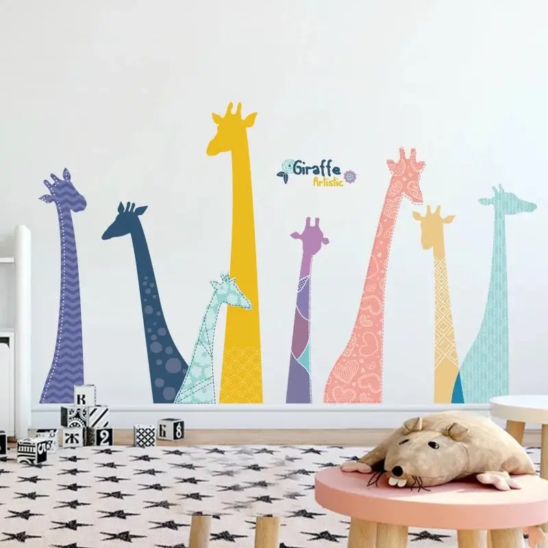 Пользовательский съемный мультяшный Жираф клейкая ПВХ Виниловая пластиковая наклейка на стену для украшения