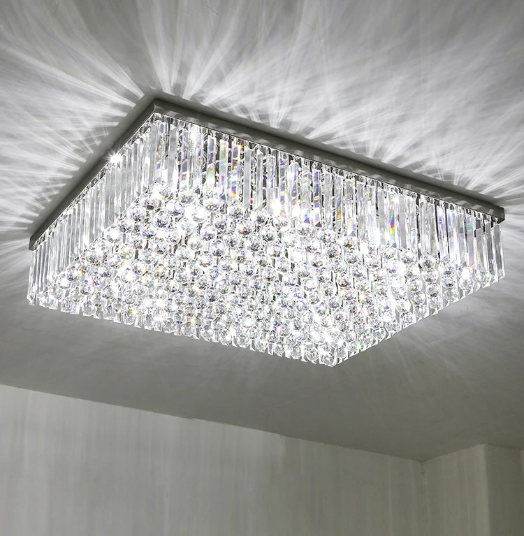 Simig Lighting Modern Luxury LED clear Flush Mount Crystal Chandelier Big square K9 Living Room Lustre Cristal