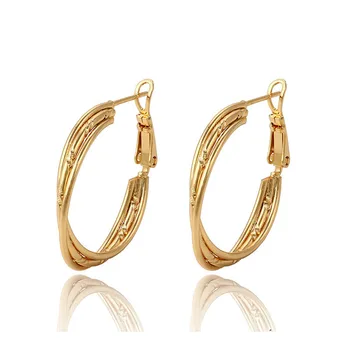 91094 saudi gold jewelry earring, simple daily wear gold earring designs three wire hoop earrings for women