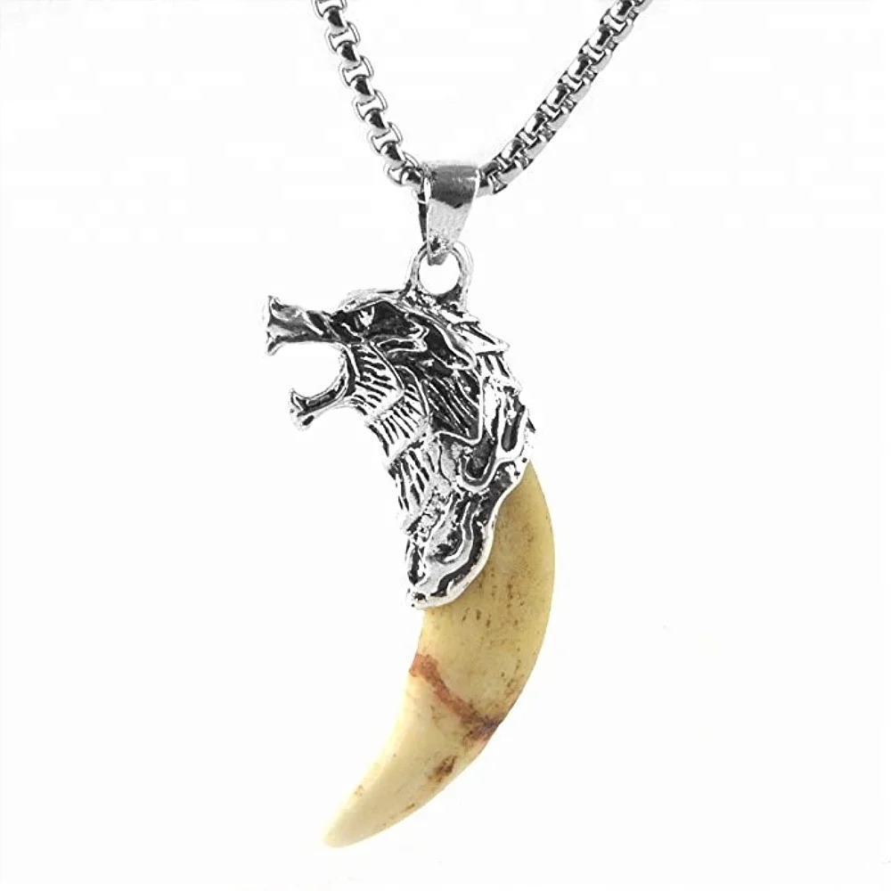 Men Stainless Steel Wolf Tooth Brave Symble Pendant Chain Charm Necklace Jewelry 