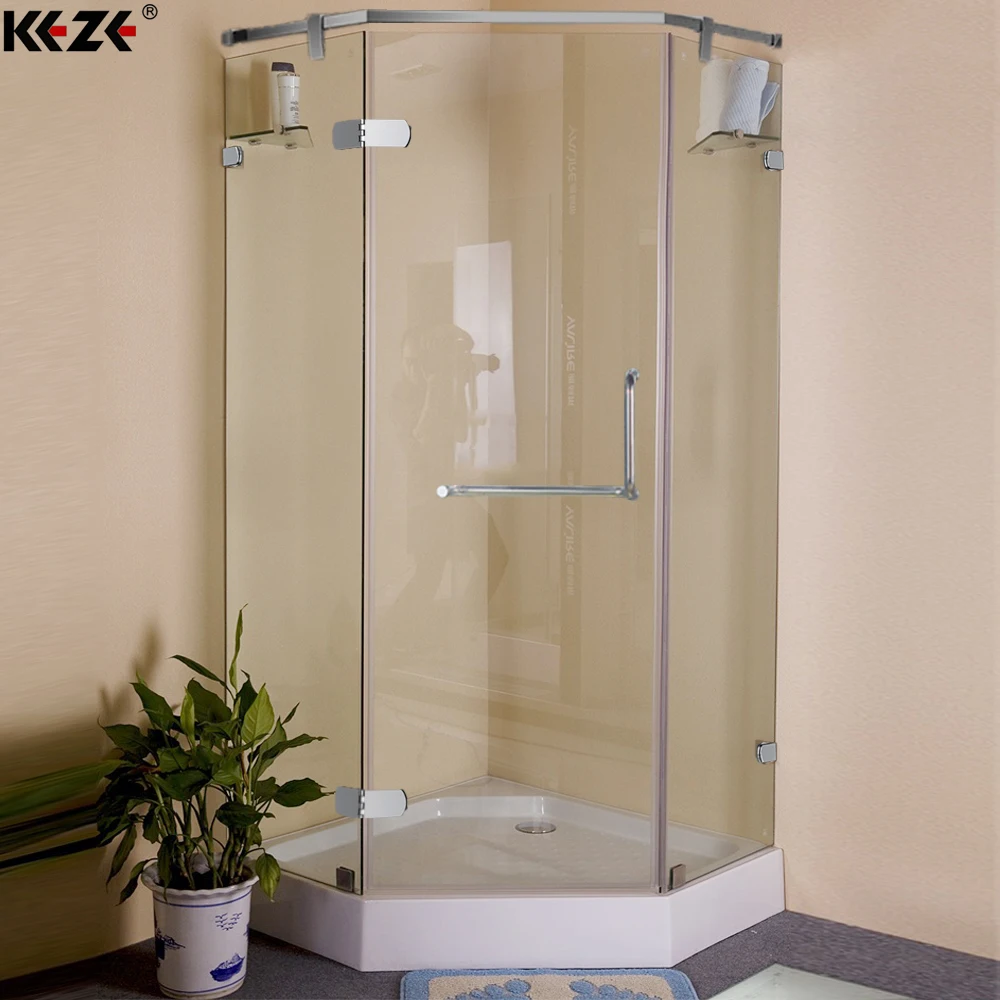 Hexagon Shower Enclosure Components Hardware Kit Modern Frameless Shower Door Tempered Safety Glass Custom Size Brass Acrylic