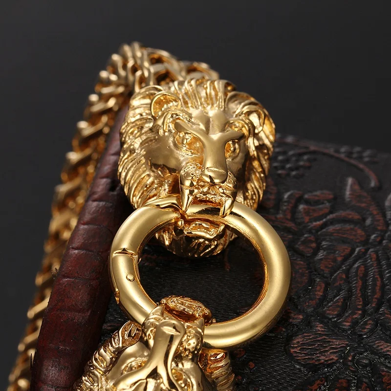 Punk Style Goldr Color 316L Stainless Steel Lion Head Bracelet Chain Male Jewelry