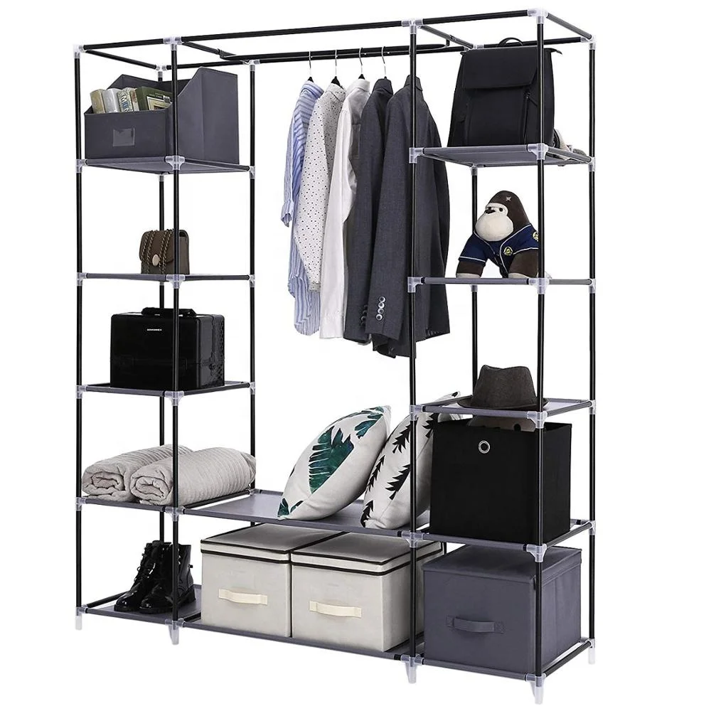 Armoire Portative En Tissu Avec Rails Suspendus - Penderie - 169x44x181 Cm