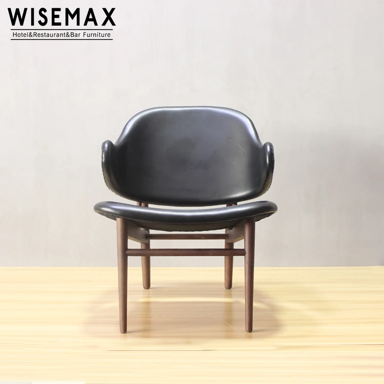 WISEMAX FURNITUREScandinavian Modern Leisure Dining Chair Ib Kofod Larsen Chair Wooden Lounge Chair Leather Seat Solid Wood Legs