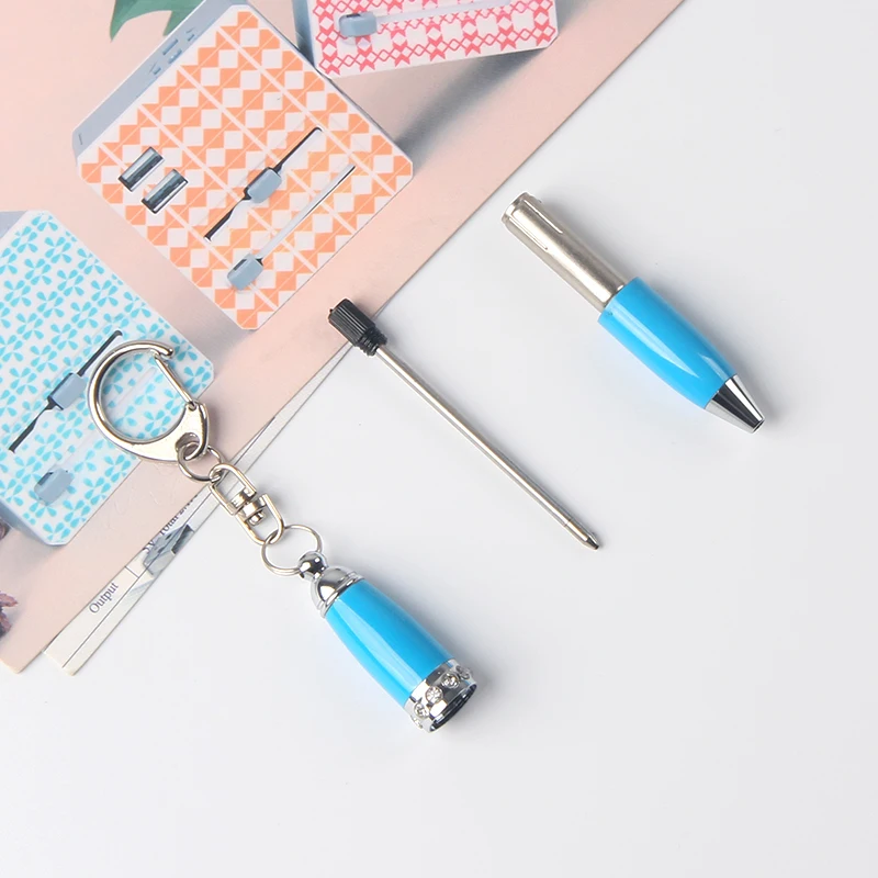 Promotional Mini Blue Keychain Pen with Diamond Jingda