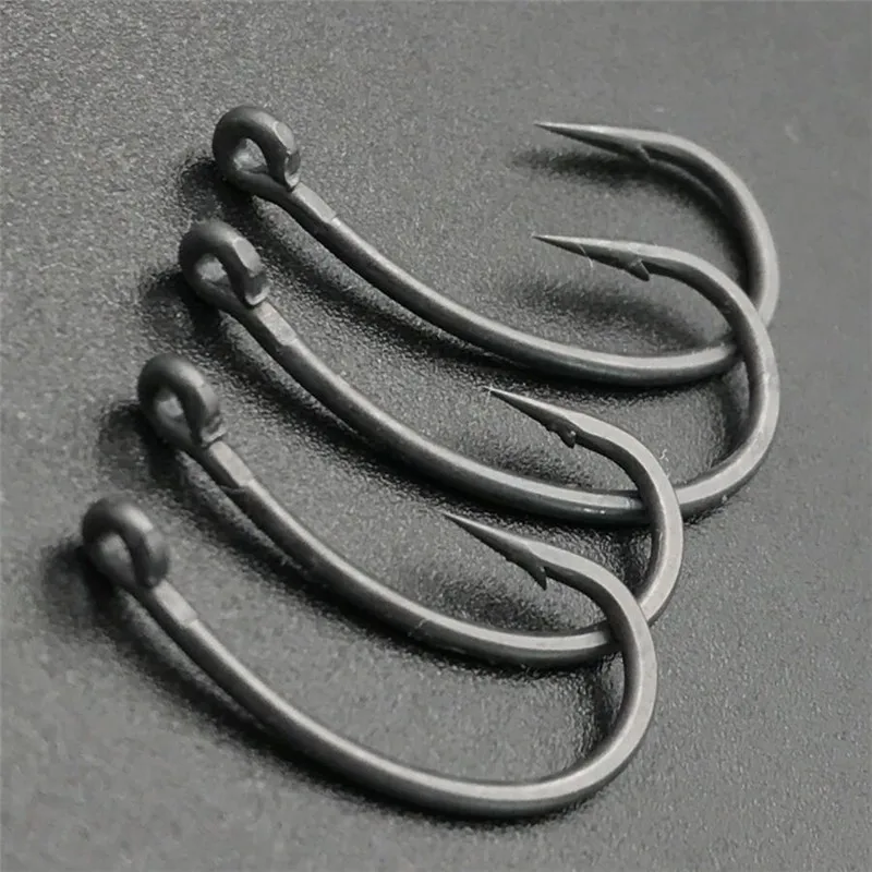 Рыболовный крючок для ловли карпа с покрытием PTEF, зазубрендовый захват с зазубринами и изогнутым хвостовиком, качественный крючок для ловли карпа