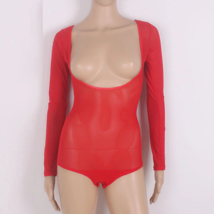 Sexy Transparent Mesh Jumpsuit Long Sleeve with Button Design Belly Dance Training Basic Blouses Top for Women