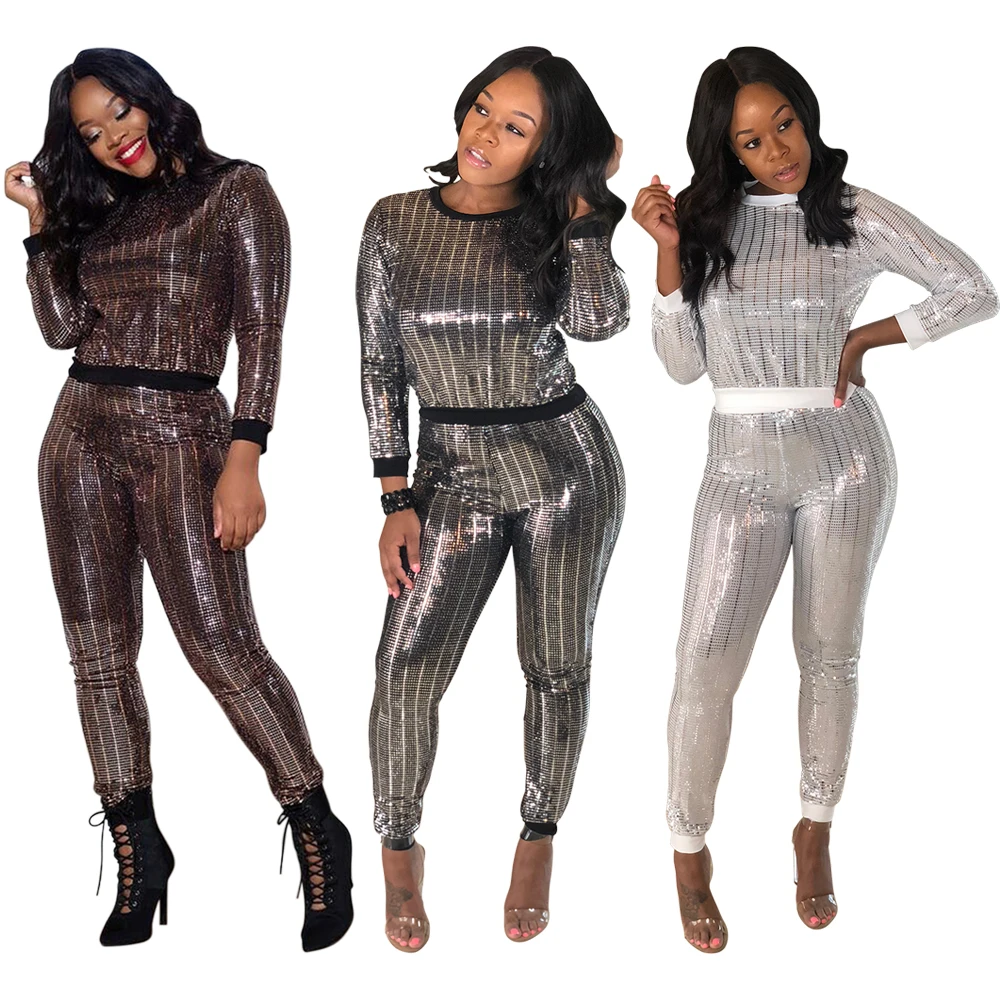 sequin two piece pants set