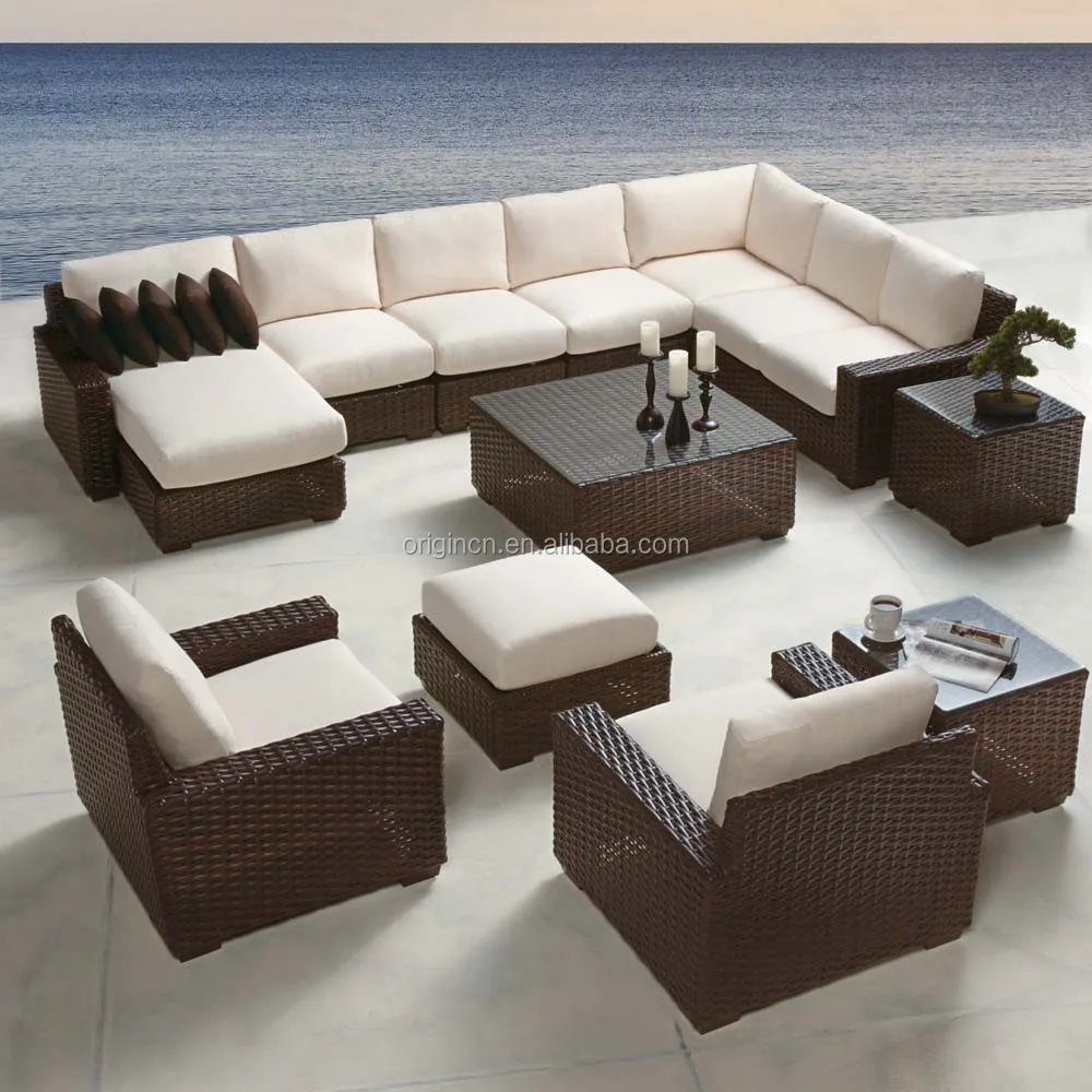 New arrival large 10 seater sofa group with chaise lounge wicker patio set rattan garden furniture
