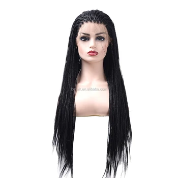 Hot Sexy Natural Black Braided Wigs with Baby Hair Lace Front Synthetic Wig for Black Women