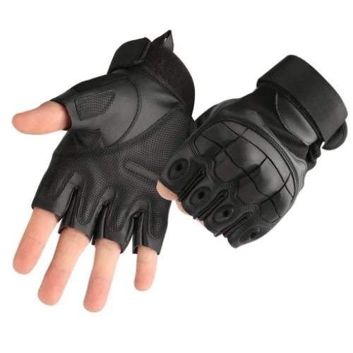 Tactical Black Leather Gloves Airsoft Paintball Shooting Fingerless Medium 2