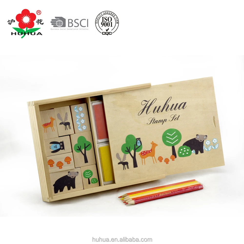 Wooden Animal Stamp Set Non-toxic Diy 