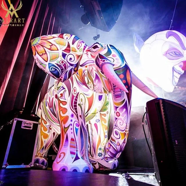 High Circus Performance Animal Inflatable Elephant with 16 Led Colors for Stage Decoration