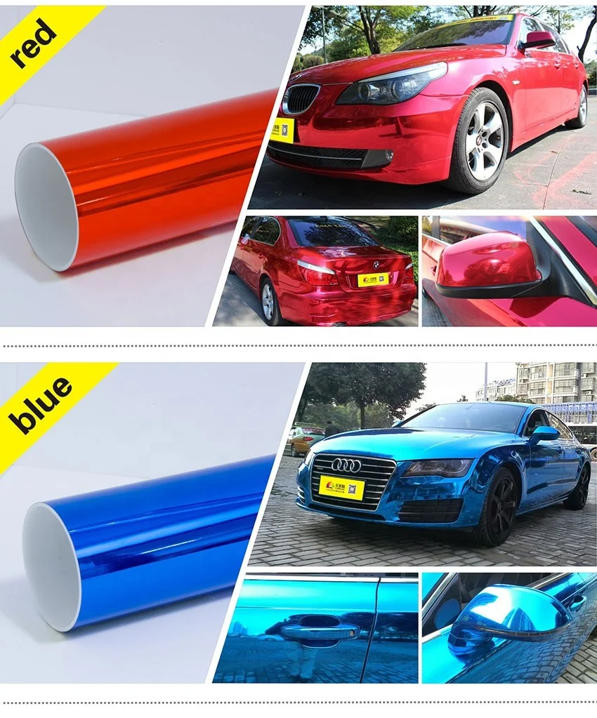 High stretchable Red Car Chrome Mirror Vinyl Wrap Film Sticker Electro Coating C