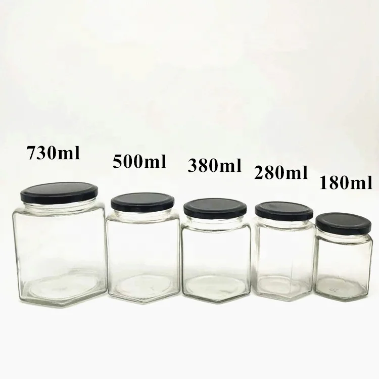Высококачественная стеклянная медовая банка шестиугольной формы 25-730 мл, оптовая продажа