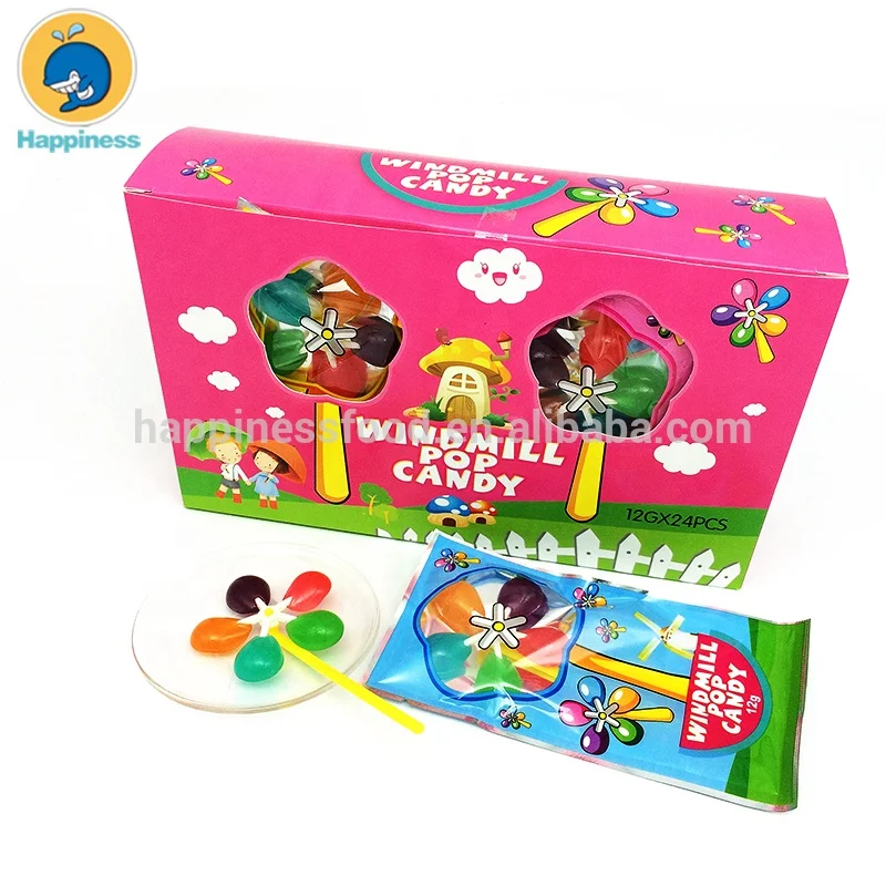 Big Colorful Rotating Flower Shape Windmill Lollipop Hard Candy Confectionery