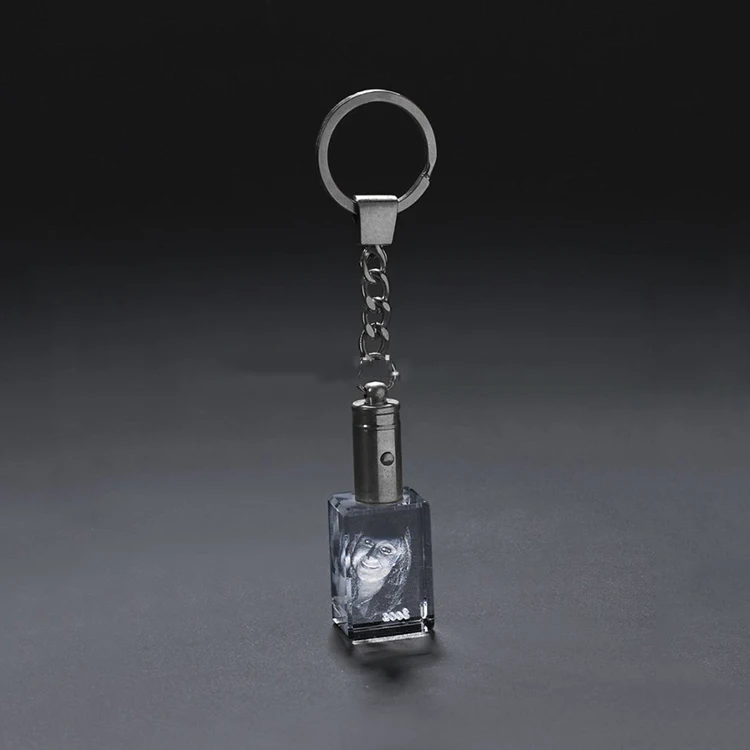 Personal photo 3d laser crystal keychain with LED light