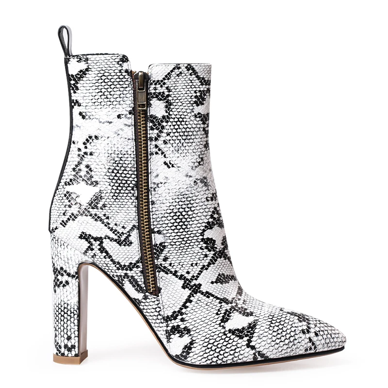 snakeskin booties skinny heel