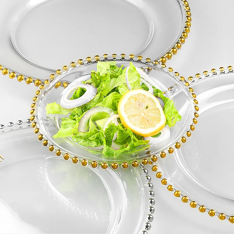 Cheap Wholesale Wedding Gold Ball Edge Glass Charger Plates