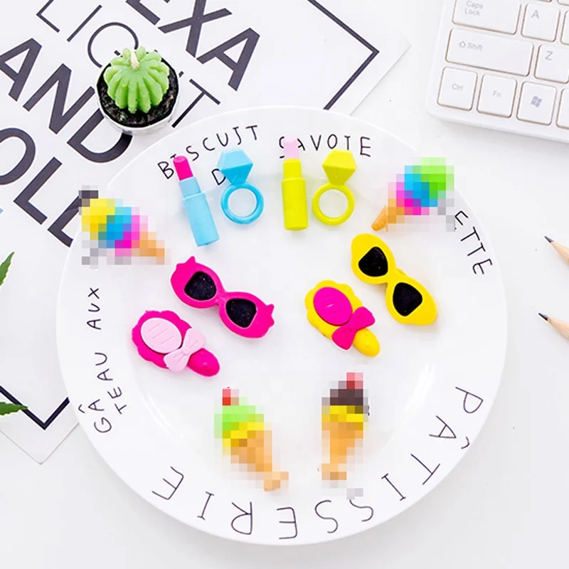 Модные женские Кольца помада солнцезащитные очки стационарный карандаш TRP ластик