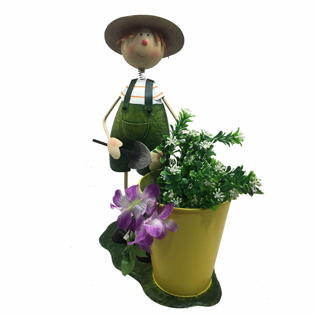 metal boy and girl Flower Planter Pot with bucket BOY